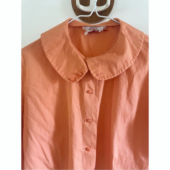 Vintage Peach Peter Pan Collar Button up Blouse 3/4 Sleeves Size M - Picture 2 of 8